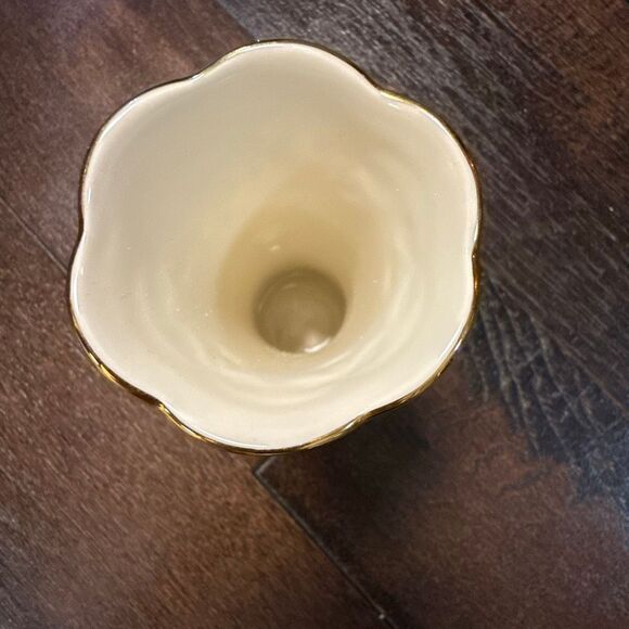 Lenox holiday tartan bud vase plaid Ralph Lauren Christmas cream fruit gold rim - Picture 2 of 7